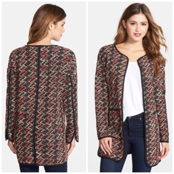 Sanctuary Kimono City Collarless Knit Jacket Red Zig Zag L - Picture 1 of 7